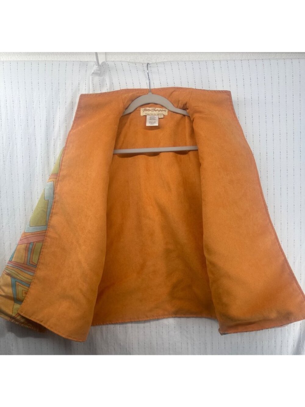 Vintage Norm Thompson Blazer Sz L Orange/Teal Artsy Abstract Faux-Suede Boho - Picture 5 of 9